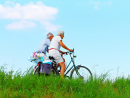 Two people cycling