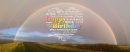 The word happy birthday in a rainbow sky