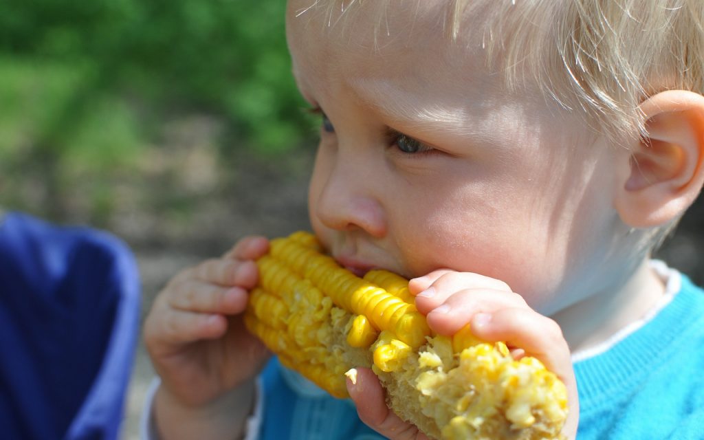 A child eating corn