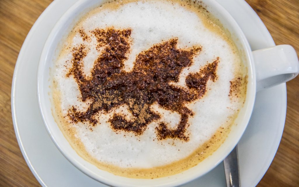 Coffee with a Welsh Dragon in Chocolate