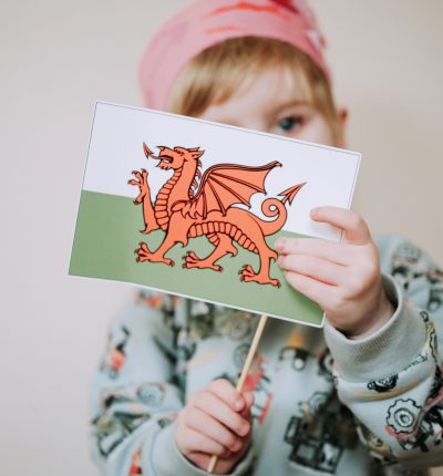 Child with Welsh flag